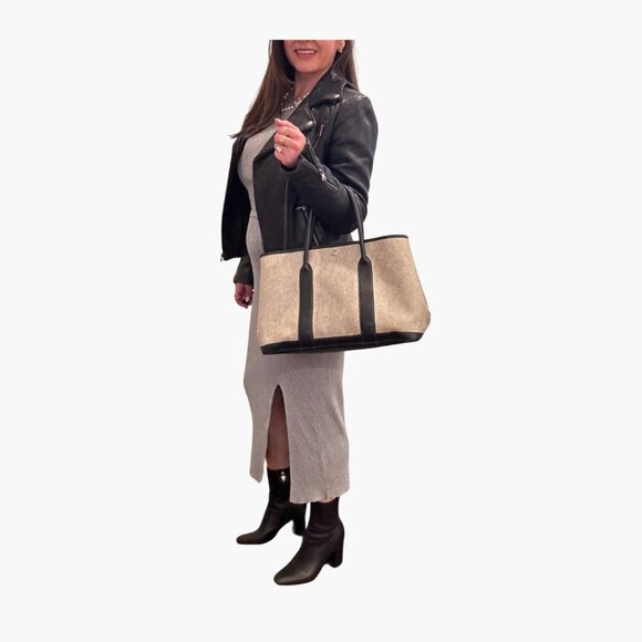 Authentic Hermes Garden Party 36 Greige with Black Leather Trim - Picture 14 of 15